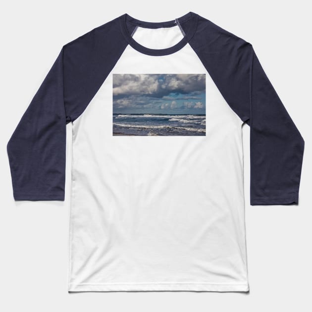 Stormy Seas at Druridge Bay Baseball T-Shirt by Violaman